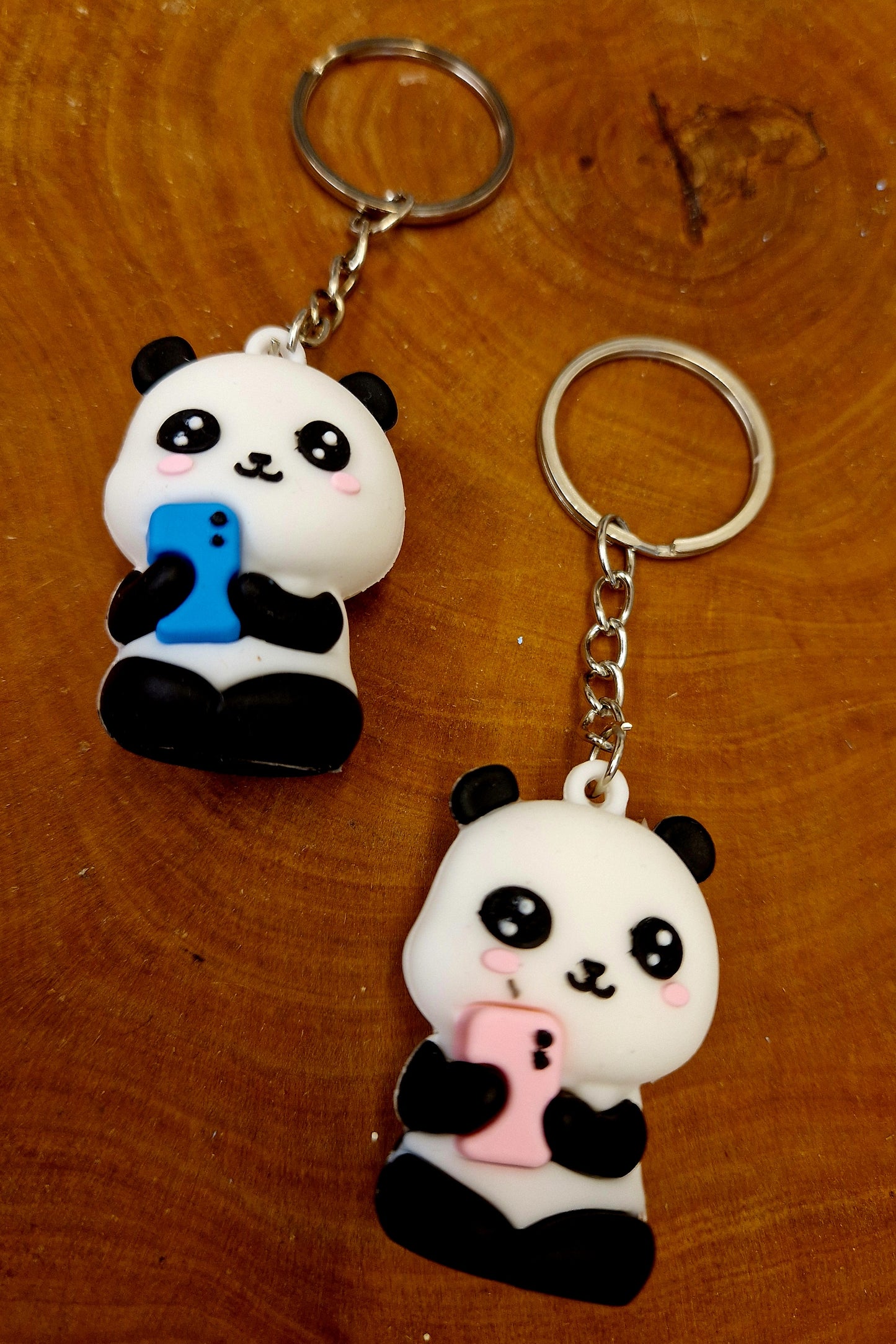 Keyring- Cute 3D Panda with mobile - pink or blue