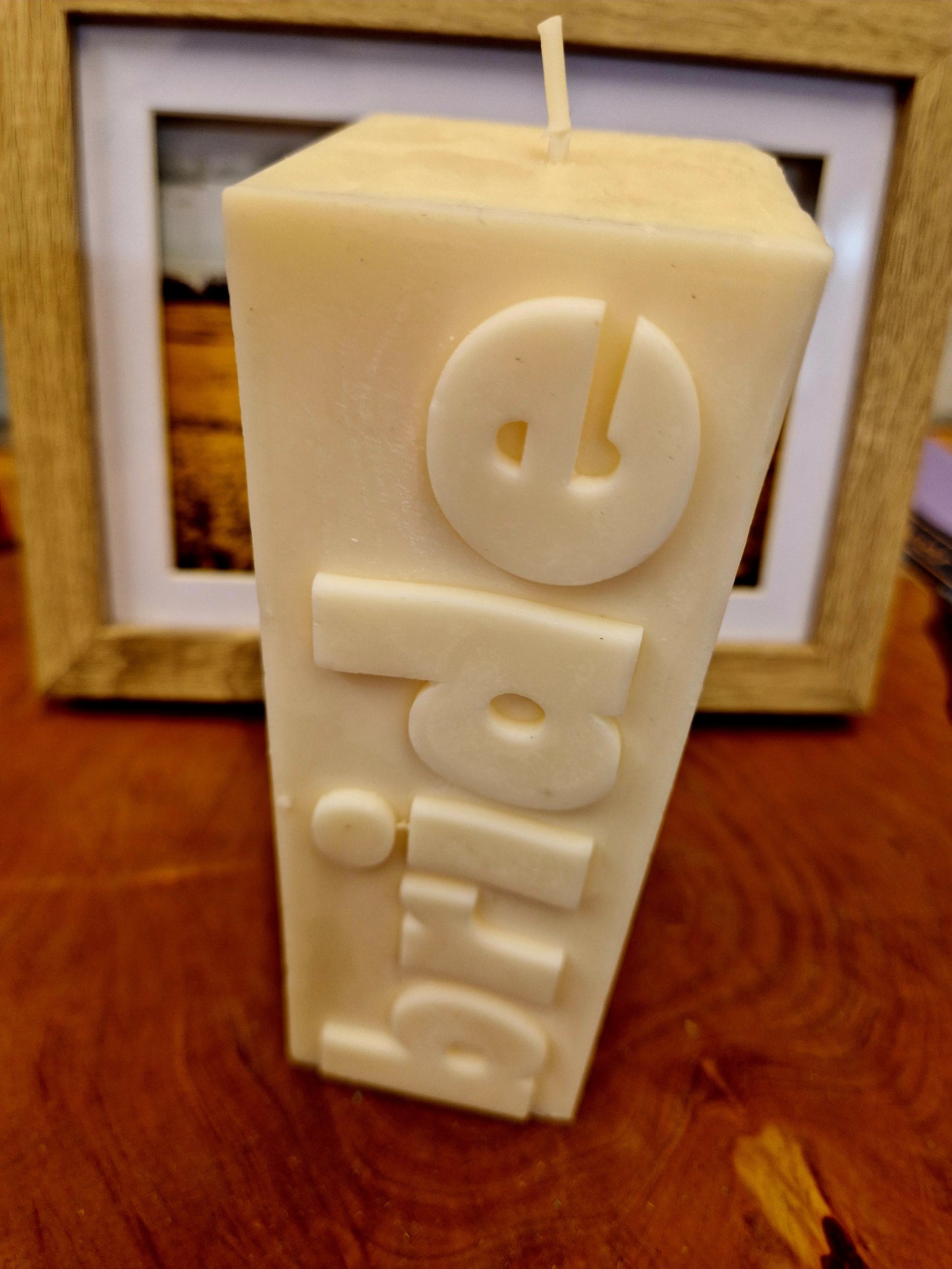 Bride slogan block pillar candle