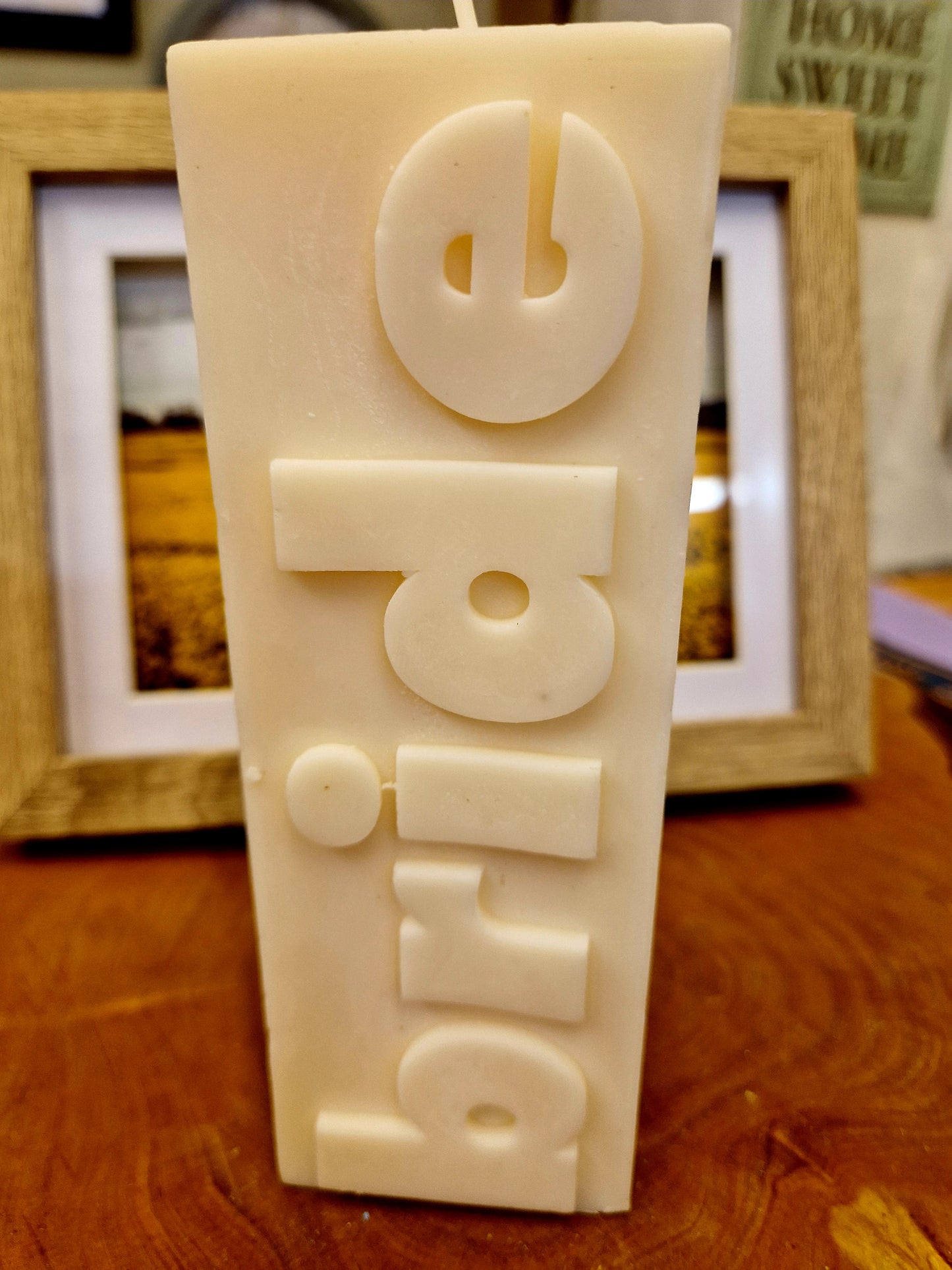 Bride slogan block pillar candle