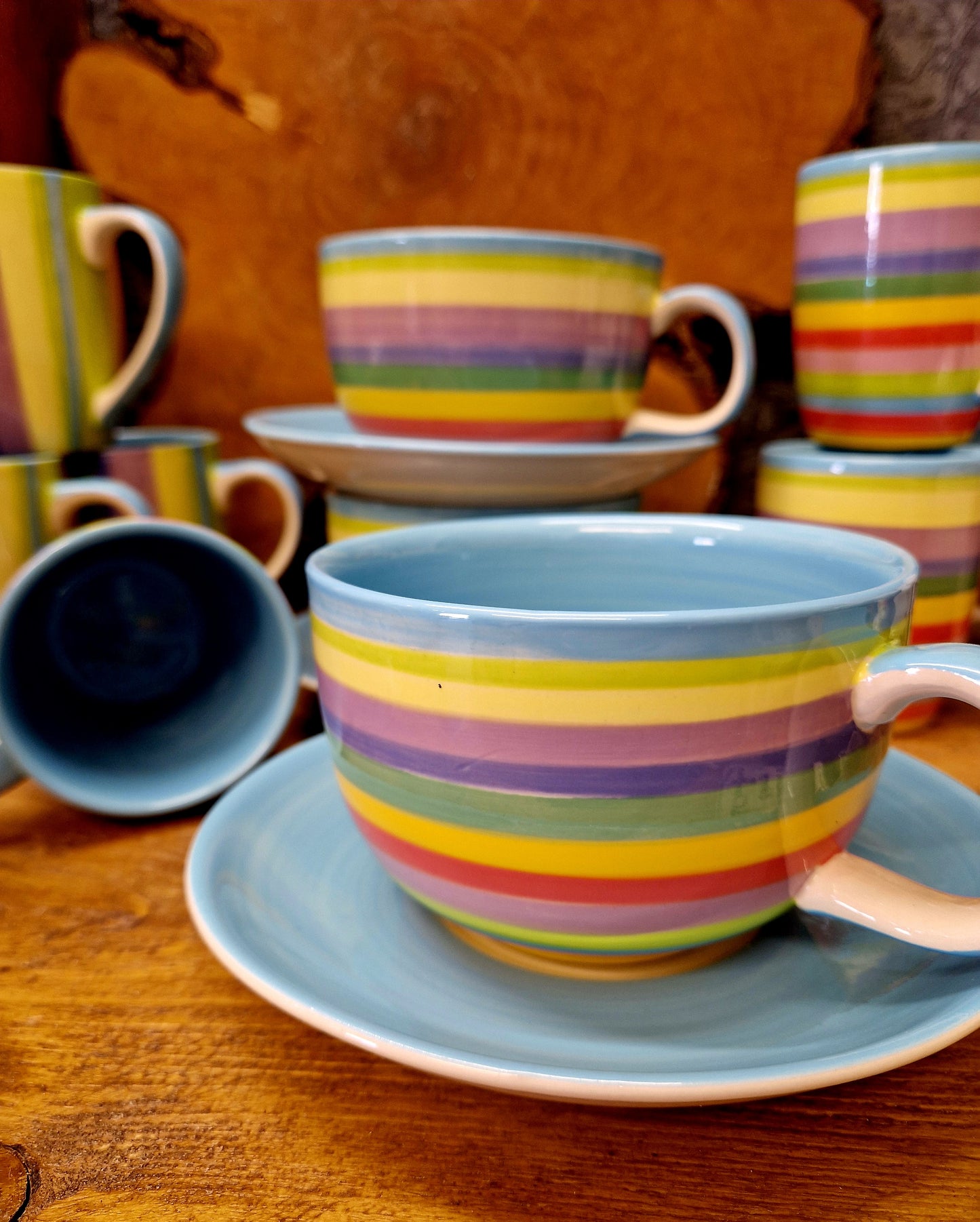 Cup and Saucer - Rainbow Stripes