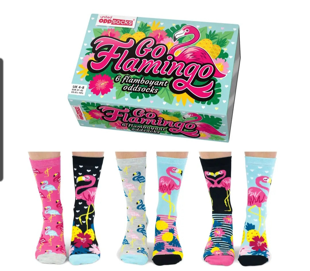 Go Flamingo Odd Socks gift box