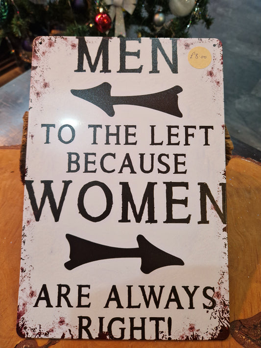 Novelty signs- Men to the left